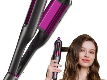 SKG Hair Crimper for Women, Beach Wave Hair Tool, Curling Wand with 4 Adjusted Curl Sizes (0.87″/1″/1.25″/ 1.38″), 5 Temp Adjustable PTC Anti-Scald with Ionic Ceramic Coating, Gift for Womens Birthday