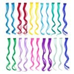 SWACC 22 Pcs Colored Party Highlights Clip on in Hair Extensions For Women Multi-Colors Hair Streak Synthetic Hairpieces (11 Colors 22 Pcs in Set -Curly Wavy)