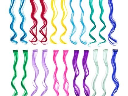 SWACC 22 Pcs Colored Party Highlights Clip on in Hair Extensions For Women Multi-Colors Hair Streak Synthetic Hairpieces (11 Colors 22 Pcs in Set -Curly Wavy)