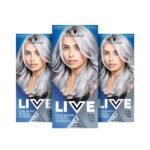 Schwarzkopf LIVE Ultra Bright or Pastel Grey Hair Dye, Pack of 3, Semi-Permanent Colour lasts up to 15 washes- 098 Silver Steel