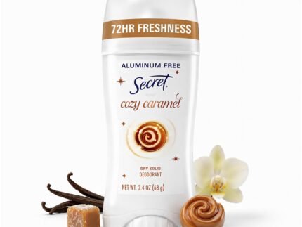 Secret Aluminum Free Deodorant for Women, 72hr Magnesium Odor Protection with Pro-Hyaluronic Acid, PH Balancing Minerals, Holiday Dry Solid, Cozy Caramel Scent, 2.4 oz