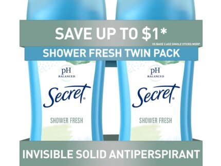 Secret Antiperspirant and Deodorant for Women, 24hr Sweat & Odor Protection, PH Balanced Protection, Gentle on Skin, Invisible Solid, Shower Fresh Scent, 2.6 oz (Pack of 2)