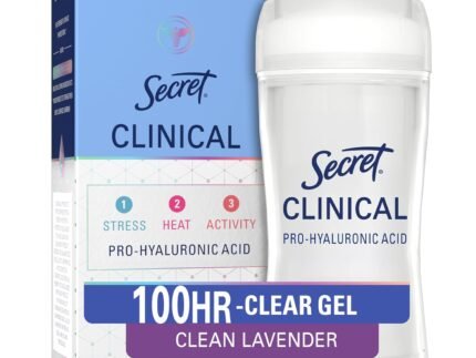 Secret Clinical Strength 100HR Sweat & Odor, Clear Gel Antiperspirant Deodorant for Women, 3X Stress Protection with Hyaluronic Acid, PH Balancing Minerals, Clear Lavender Scent, 2.6 oz
