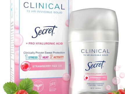 Secret Clinical Strength Antiperspirant Deodorant for Women, 3X Stress Protection, 72hr Sweat & Odor Protection, Pro-Hyaluronic Acid, Invisible Solid, Strawberry Summer Fizz Scent, 1.6 oz