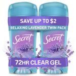 Secret Fresh Antiperspirant Deodorant for Women, 72hr Breathable Sweat & Odor Protection, Instant Freshness & Gentle, PH Balancing Minerals, Clear Gel, Relaxing Lavender Scent, 2.6 oz (Pack of 2)