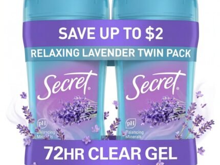 Secret Fresh Antiperspirant Deodorant for Women, 72hr Breathable Sweat & Odor Protection, Instant Freshness & Gentle, PH Balancing Minerals, Clear Gel, Relaxing Lavender Scent, 2.6 oz (Pack of 2)