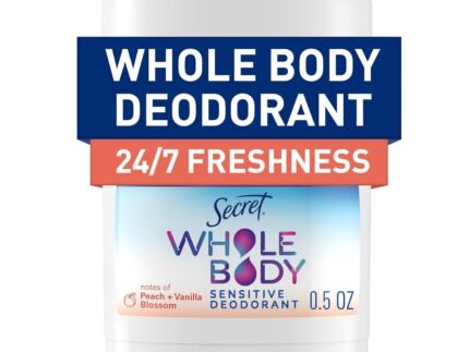 Secret Whole Body Deodorant Stick for Women, Travel Size, Peach & Vanilla Blossom Scent, Aluminum Free Deodorant, 72 HR Odor Protection, 0.5 oz