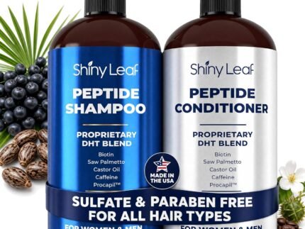 Shiny Leaf Peptide Shampoo & Conditioner Set, Biotin & Caffeine, 2 x 16 oz