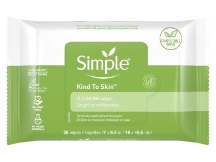 Simple Kind to Skin Facial Wipes Gentle and Effective Makeup Remover Cleansing Free from color and dye, artificial perfume and harsh chemicals 25 Wipes