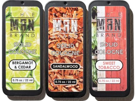 Solid Cologne Sample Pack in Vintage Slide Tin, Cologne Balm with a Sweet Tobacco, Citrus Bergamot, and Sandalwood Men’s Fragrance (3 Pack of 0.75 Ounce Each)