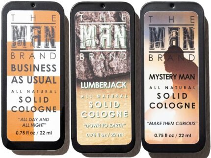 Solid Cologne Sample Set of 3 with Business As Usual, Lumberjack, and Mystery Man Wax Cologne – Mens Travel Size Perfume Sampler Set (The Triad – 3 Pack – 0.75 oz each)