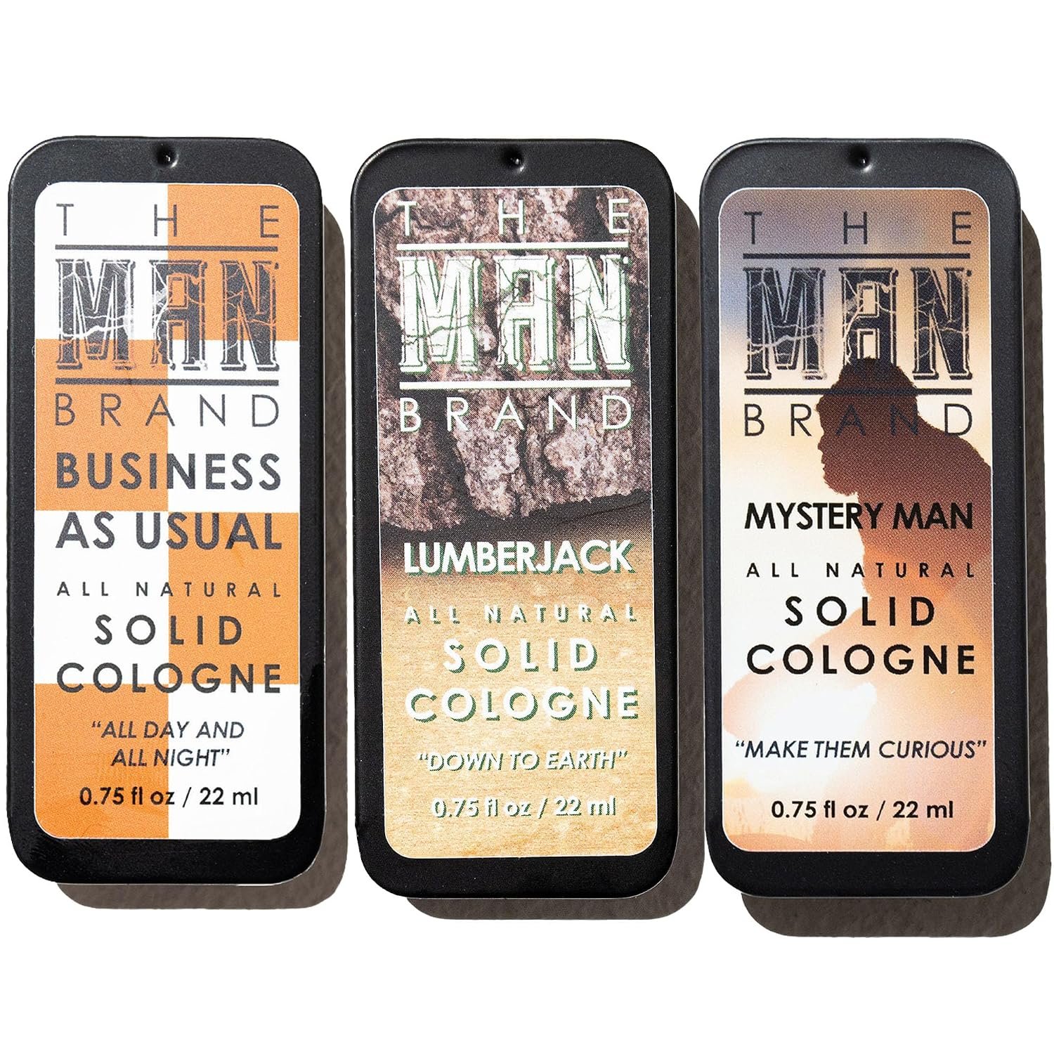 Solid Cologne Sample Set of 3 with Business As Usual, Lumberjack, and Mystery Man Wax Cologne – Mens Travel Size Perfume Sampler Set (The Triad – 3 Pack – 0.75 oz each) Solid Cologne Sample Set of 3 with Business As Usual, Lumberjack, and Mystery Man Wax Cologne – Mens Travel Size Perfume Sampler Set (The Triad – 3 Pack – 0.75 oz each)