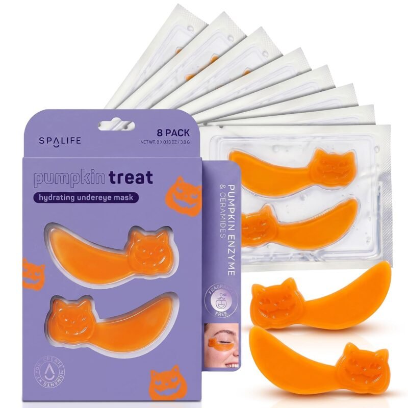 SpaLife Pumpkin Korean Under Eye Patches | Halloween Boo Basket Ideas | Hydrogel Eye Patch for Dark Circles | Halloween Gifts for Girlfriend | Pack of 6 Pairs (6 Undereye Treatments)