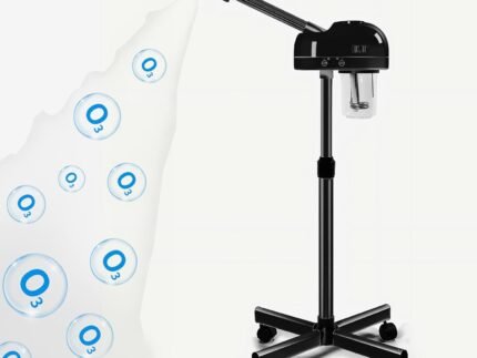 Stand Professional Ozone Facial Steamer with Touch Control, Hot Mist Function, Adjustable Height & Rolling Base, 360° Rotatable Nozzle, Use for Home, Salon SPA (Black)