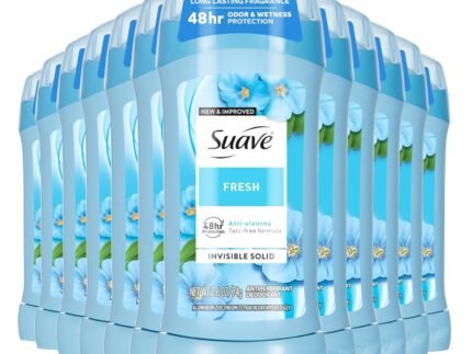 Suave Antiperspirant Deodorant For Women, Invisible Underarm Deodorant, 48hr Odor & Wetness Protection, Fresh, Sensitive Skin Deodorant Solid Stick, 2.6 oz (12 Bulk Pack)