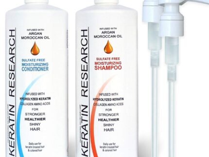 Sulfate Free Shampoo & Conditioner 2 x 1 LITER Bottles Set infused with Moroccan Argan Oil, By Keratin Research post treatment shampoo