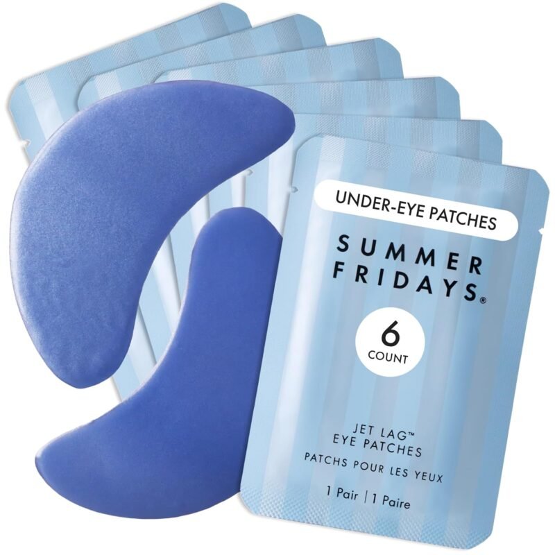 Summer Fridays Jet Lag Hydrating Eye Patches – De-puffing Hydrogel Under Eye Masks with Hyaluronic Acid, Caffeine + Peptides – Soothing + Refreshing At-Home + Travel Skin Care (6 Pairs)