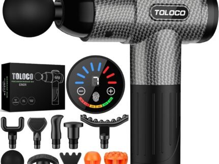 TOLOCO Massage Gun, Deep Tissue Back Massage for Athletes for Pain Relief, Percussion Massager with 10 Massages Heads & Silent Brushless Motor, Fathers Day Dad Gifts, Carbon