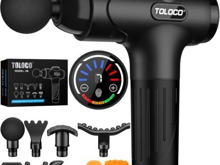 TOLOCO Massage Gun Deep Tissue, Percussion Massage Gun with 10 Replacement Heads, Super Quiet Portable Electric Massager for Athletes, Relax, Fathers Day Dad Gifts, Black