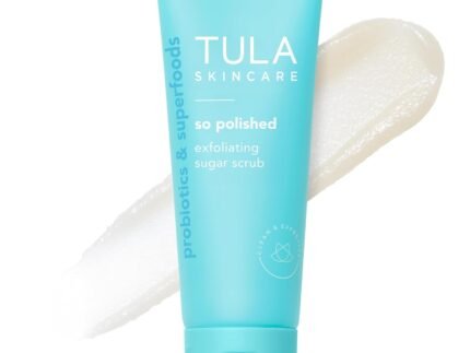 TULA Skincare So Polished Exfoliating Sugar Scrub, Face Scrub for Dullness & Uneven Texture with Prebiotic Extracts & Papaya Fruit Enzymes, 2.9 OZ