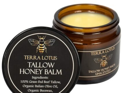 Terra Lotus – Organic Grass-Fed Beef Tallow Balm with Raw Honey – Moisturizing Cream – Handmade All-Natural Moisturizer (2 Oz, Unscented)