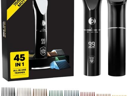 The Beard Club Beard Trimmer for Men – Electric Cordless Rechargeable Beard & Hair Trimmer – High Power 7000 RPM – 8 Color Guides 45 Unique Trim Lengths – Travel Lock