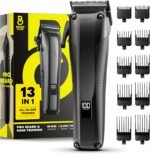The Beard Club Pro Beard Trimmer for Men – Professional Men’s Hair Trimmer for Barbers – Electric Cordless Rechargeable High Power 13,000 RPM – 10 Guides – Taper Lever – Diamond Like Carbon Blades