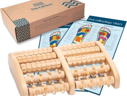 TheraFlow Foot Massager for Plantar Fasciitis Relief – Mom Gifts for Women & Gifts for Dad, Wooden Foot Roller Massager with Deep Tissue & Reflexology Nubs (Includes Reflexology Chart)