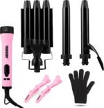 Trademark Beauty Interchangeable Iron Styling Kit – 3 in 1 Curling Iron, Hair Waver, and Curling Wand, Hair Styling Tool, 1 Inch Barrels, Mood – Pink/Black