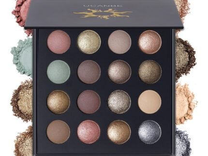 UCANBE Baked Eyeshadow Makeup Palette with Hidden Gems, 16 Colors Nude Eye Shadow with Matte Glitter Metallic Shimmer, Highly Pigmented Long Lasting Make Up Pallet