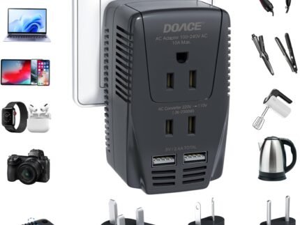Upgraded 2000W Voltage Converter US to Europe -220V to 110V Converter for European Travel for Hair Dryer Straightener, 2300W Power Converter Adapter Combo with Dual USB for Tablet Camera Cell Phone
