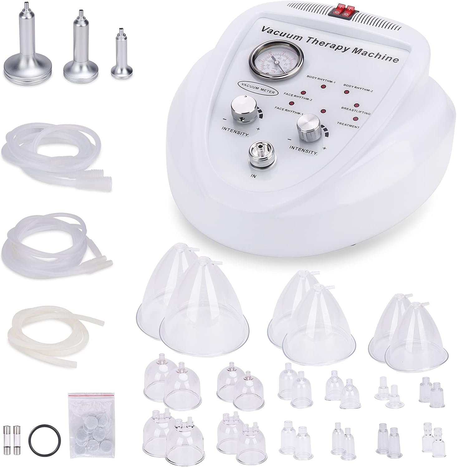 Vacuum Therapy Cupping Machine with 30 Cups and 3 Metal Vacuum Therapy Cupping Machine with 30 Cups and 3 Metal Gua Sha Handles for Salon SPA, Body, Back, Face Massage Care