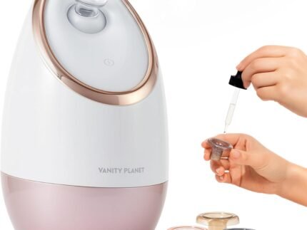 Vanity Planet Aira Ionic Facial Steamer (Rose Gold) – Pore Cleaner that Detoxifies, Cleanses and Moisturizes – Adjustable Nozzle, Water Tank with 3 Essential Oil Baskets