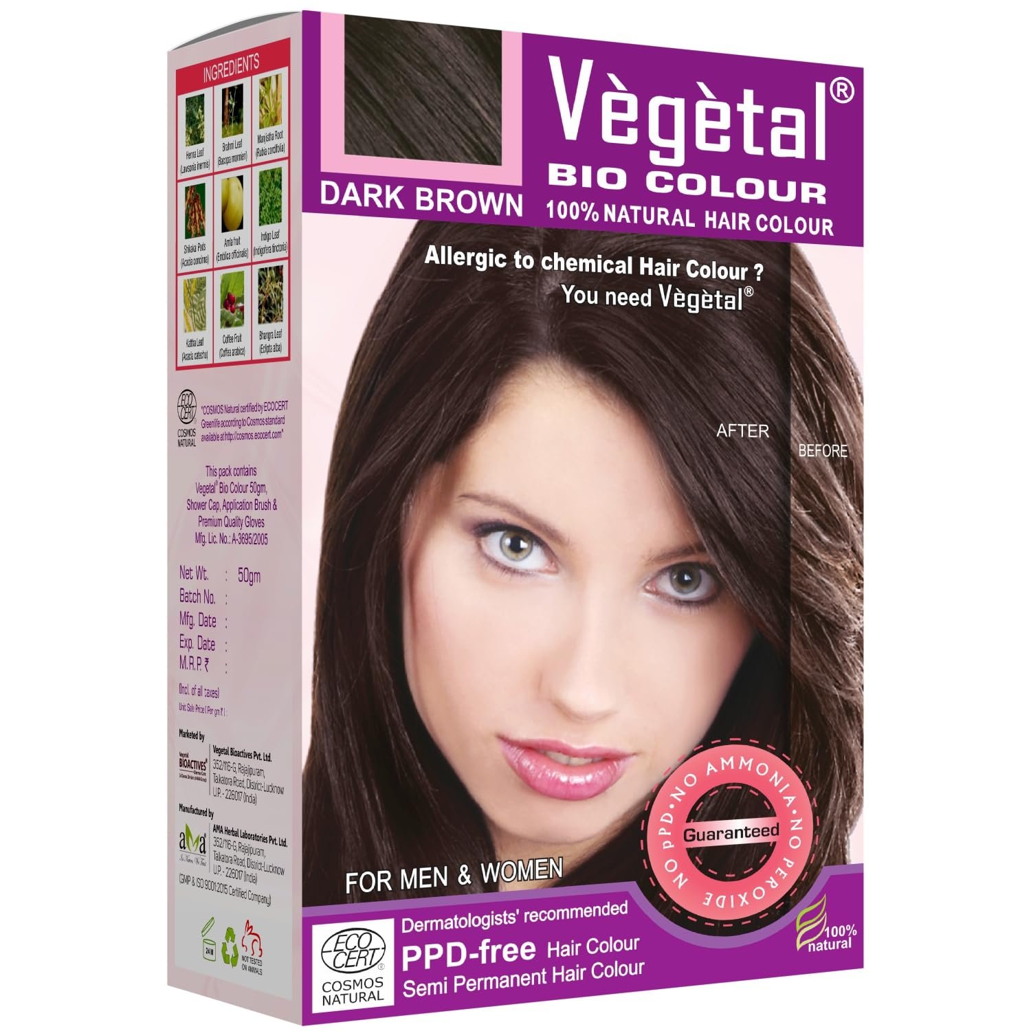 Vegetal Bio Hair Colour Dark Brown 150gm (5.3 Oz) Safe and Natural Hair Dye Vegetal Bio Hair Colour Dark Brown 150gm (5.3 Oz) Safe and Natural Hair Dye