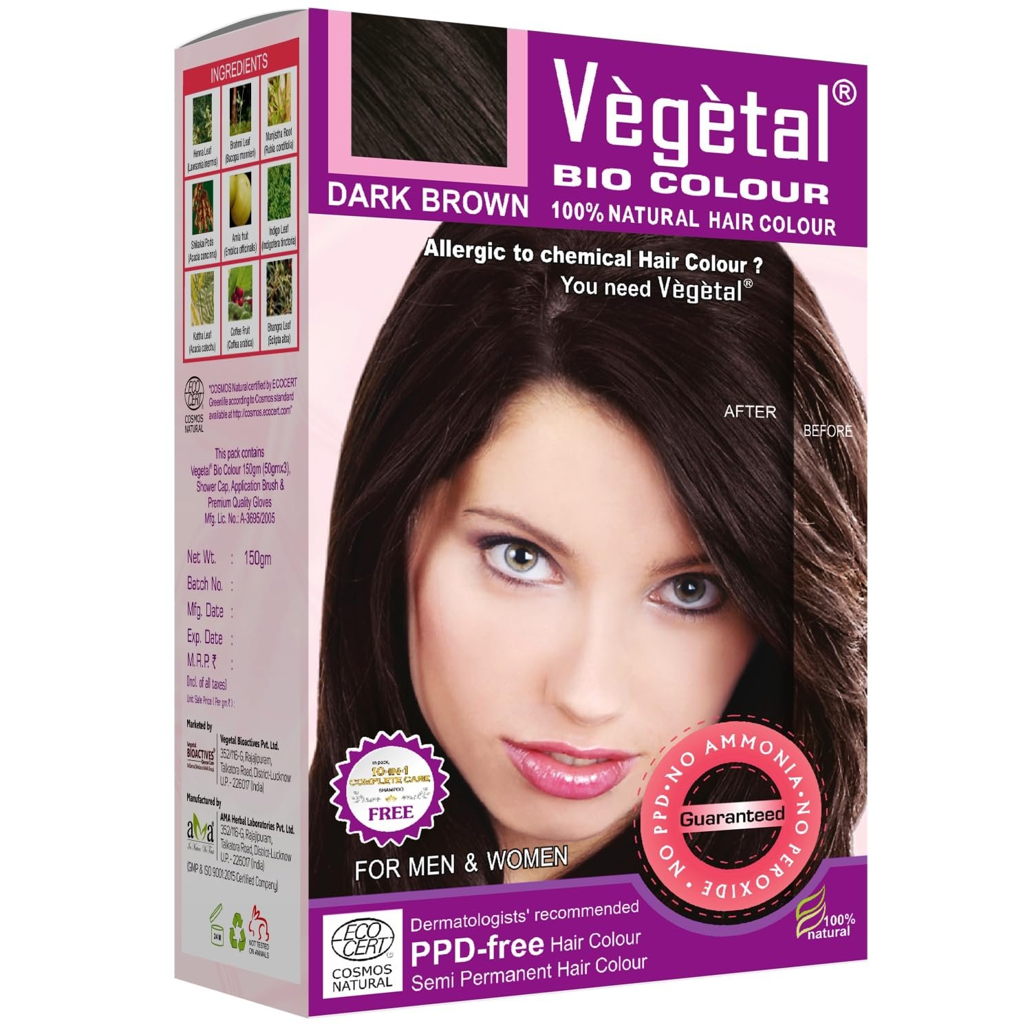 Vegetal Bio Hair Colour Dark Brown 50gm (1.8 Oz) Safe and Natural Hair Dye Vegetal Bio Hair Colour Dark Brown 50gm (1.8 Oz) Safe and Natural Hair Dye