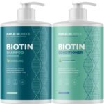 Volumizing Biotin Shampoo and Conditioner Set – Peppermint Shampoo and Conditioner for Thinning Hair Care with Argan Coconut & Olive Oil – Color Safe – Paraben Silicone & Sulfate Free (32 Fl Oz Each)