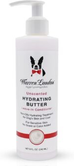 Warren London Hydrating Butter Leave in Pet Conditioner for Dogs | Lotion for Skin and Coat | Aloe Puppy & Dog Conditioner for Hair Detangler, Dry Skin, & Dandruff | Unscented 8oz