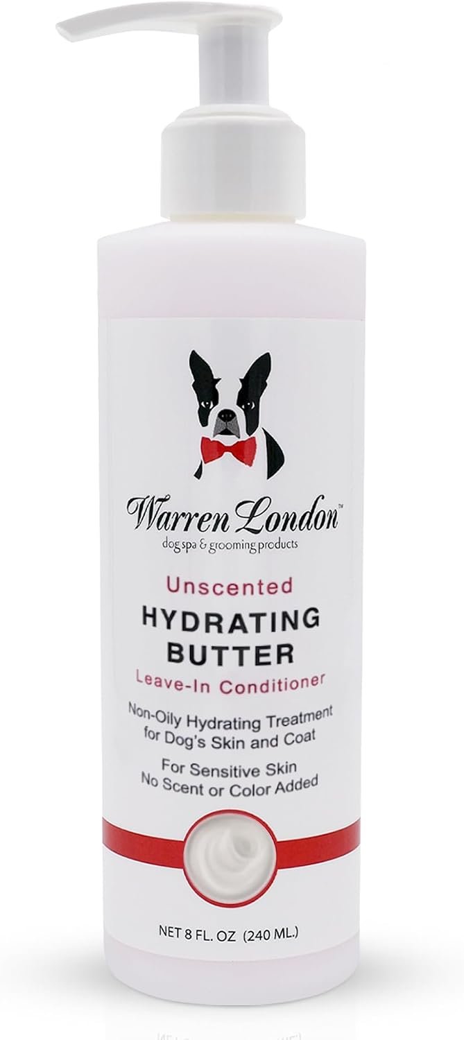 Warren London Hydrating Butter Leave in Pet Conditioner for Dogs Warren London Hydrating Butter Leave in Pet Conditioner for Dogs | Lotion for Skin and Coat | Aloe Puppy & Dog Conditioner for Hair Detangler, Dry Skin, & Dandruff | Unscented 8oz