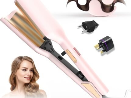 Waver Hair Tool,Mini Waver Curling Iron，Curling Iron Hair Crimper Waver，Ionic Deep Waver Curling Wand with Ceramic 2 Barrel for Women，Double Voltage, Easy to Use, Pink, 1.25 Inch