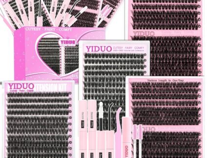 YIDUO 4 Styles Lash Clusters Kit 60D+80D+100D+150D Volume Clusters Lashes Extensions Kit with 2 X Bond and Seal 10-18mm Wispy D Curvature Full Individual Eyelash Extensions Kit DIY at Home Easily