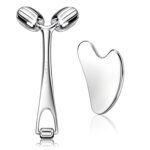 Yeamon Gua Sha Facial Tools and Face Roller Set, Facial Massage Tool for Women’s Skincare Routine,Cooling Stainless Steel Face Sculpting Eyes Roller Guasha for Daily Use or Self-Care Gift for Women