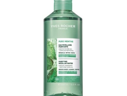 Yves Rocher Pure Menthe Purifying Micellar Water Makeup Removing Cleansing Water with Organic Peppermint Refreshing Face Cleanser for Oily Skin 400 ml/13.5 fl.oz