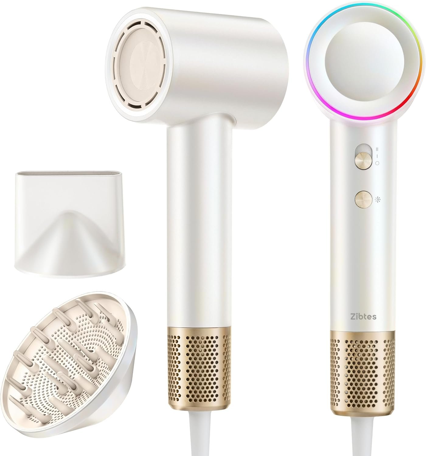 Zibtes High-Speed Hair Dryer with Diffuser, Ionic Blow Dryer (White) Zibtes High-Speed Hair Dryer with Diffuser, Ionic Blow Dryer (White)