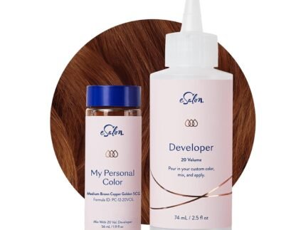 eSalon Permanent Hair Color & Hair Dye Kit – Medium Brown Copper Golden – Professional-Grade Personal Colorist for All Hair Types, Up To 100% Gray Coverage – Ammonia-Free