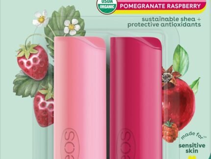 eos 100% Natural Lip Balm – Strawberry Sorbet and Pomegranate Raspberry, All-Day Moisture, Lip Care Products, 0.14 oz, 2-Pack