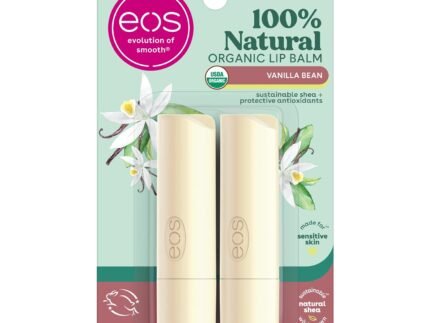 eos 100% Natural & Organic Lip Balm Sticks – Vanilla Bean, All Natural Lip Balm, All-Day Moisture, Dermatologist Recommended, 0.14 oz, 2-Pack