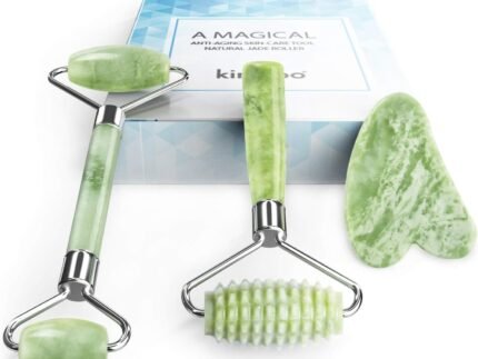 kimkoo Jade Roller and Gua Sha for Face-3 in 1 Kit with Facial Massager Tool,100% Real Natural Jade Stone Anti Aging,Face Beauty Set for Eye Anti-Wrinkle