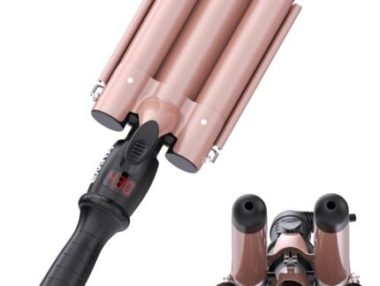 kuwa Crimper Hair Tool, 15 Variable Temperature with LCD Display Hair Crimper, Waver Hair Tool,3 Barrel Curling Iron, hairCrimper for Women,Long-Lasting Natural Tight Waves