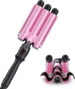 kuwa LCD Temperature Display Hair Crimper,15 Variable Temperature Crimper Hair Tool,Three Barrel Curling Iron,Beach Waves Curling Iron,HairWaver for Women