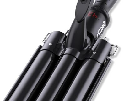 kuwa Three Barrel Curling Iron,Hair Crimper with LCD Temperature Display,1 Inch Crimper Hair Tool,Dual Voltage Hair Crimper,Beach Waver Curling Iron (Black)